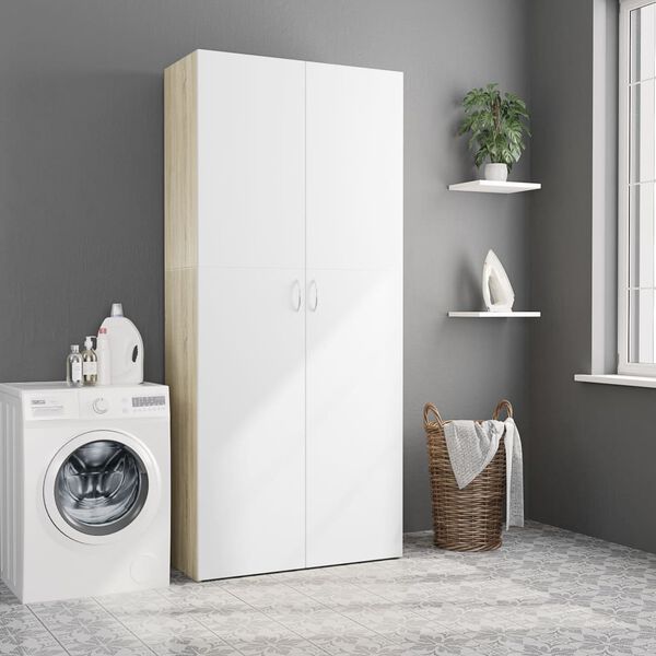 vidaXL Lagerschrank Wei&szlig; Sonoma-Eiche 80x35,5x180 cm Holzwerkstoff