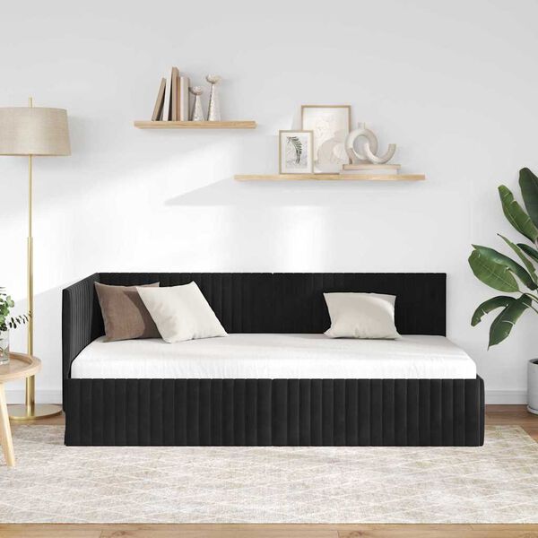 vidaXL Eckbettgestell mit Kopfteil Schwarz 90 cm x 190 cm Samt