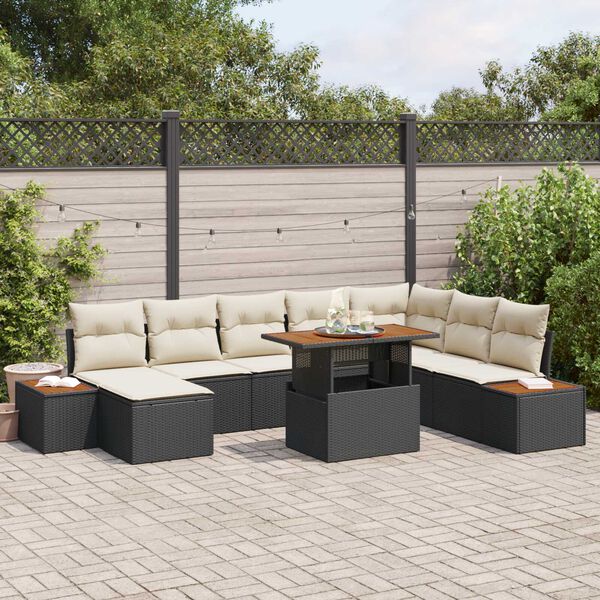 vidaXL Garten Essgruppe mit Kissen 9 pcs Schwarz und Beige