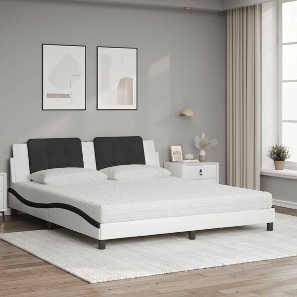 vidaXL Bett mit Matratze "Zadar" Wei&szlig; und Schwarz 180x200 cm Kunstleder