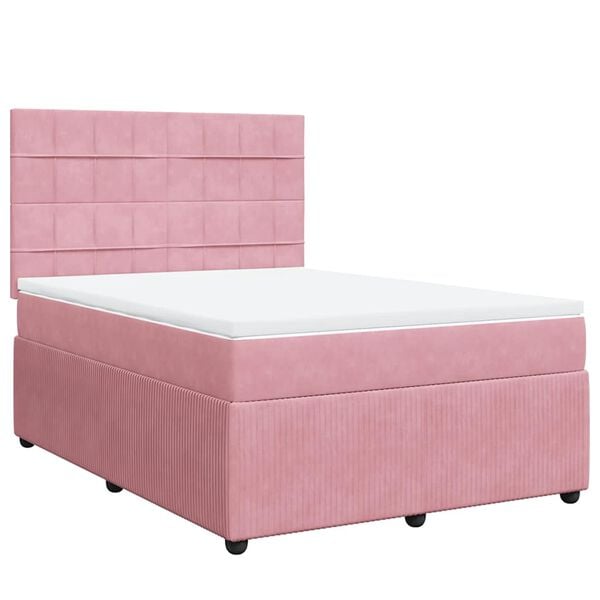 vidaXL Boxspringbett mit Matratze Rosa 140x190 cm Samt