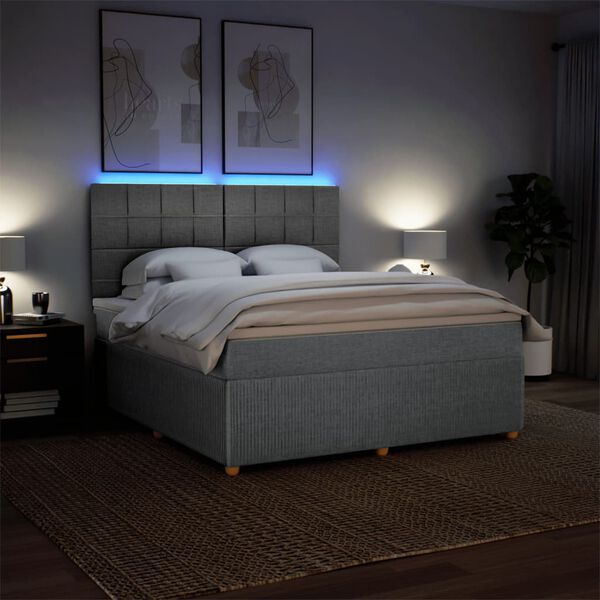 vidaXL Boxspringbett mit Matratze Hellgrau 180x200 cm Stoff