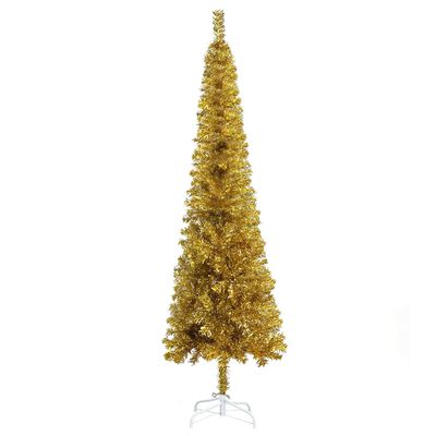 vidaXL Weihnachtsbaum Schlank mit Beleuchtung & Kugeln Gold 210 cm