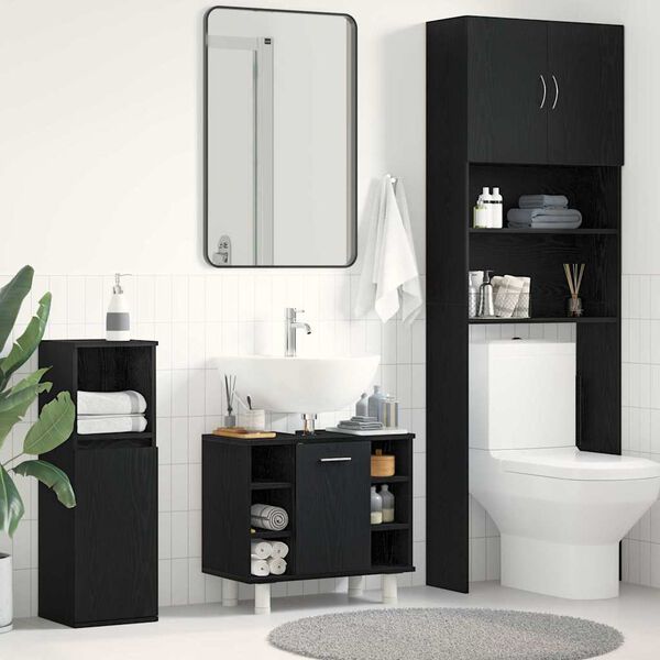 vidaXL Badezimmerschrank mit T&uuml;r Schwarz Eichen-Optik 60 x 32 x 54 cm