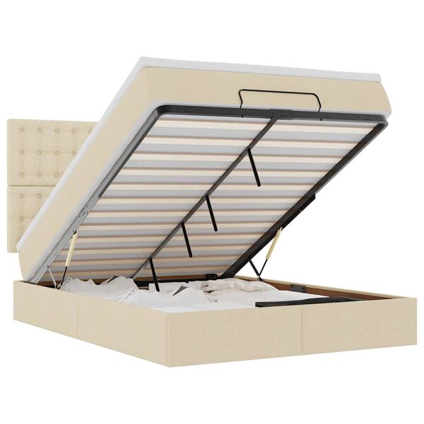 vidaXL Ottoman-Bett mit Matratze Creme 140x190 cm Stoff
