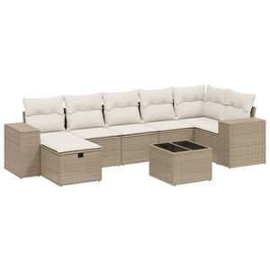 vidaXL 7-tlg. Garten-Sofagarnitur mit Kissen Beige Poly Rattan