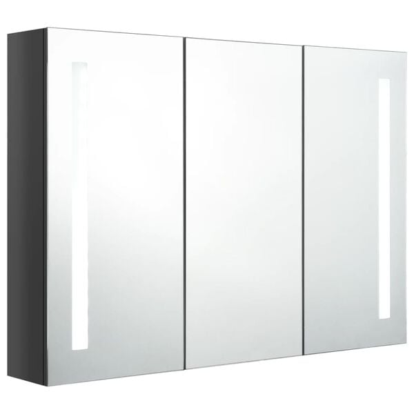 vidaXL LED-Spiegelschrank fürs Bad 89x14x62 cm Glänzend Grau