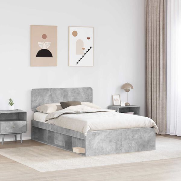 vidaXL Bettrahmen Beton Grau 135 x 190 cm Massives Kiefernholz