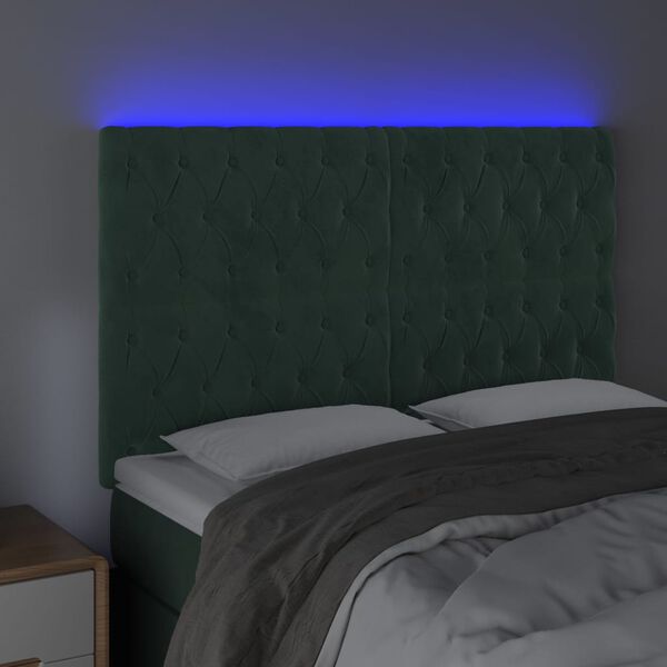 vidaXL LED Kopfteil Dunkelgr&uuml;n 160x7x118/128 cm Samt