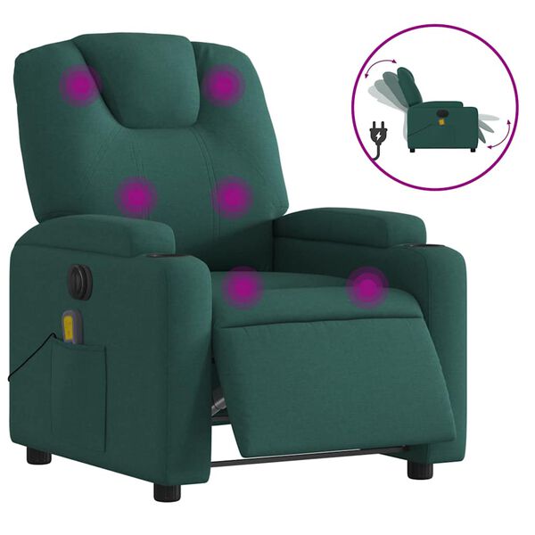 vidaXL Massagesessel Elektrisch Dunkelgr&uuml;n Stoff