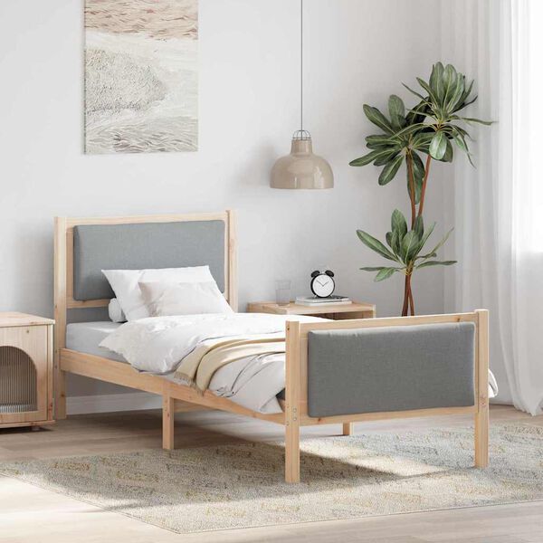 vidaXL Bettrahmen mit Kopfteil Hellgrau 75 x 190 cm Stoff