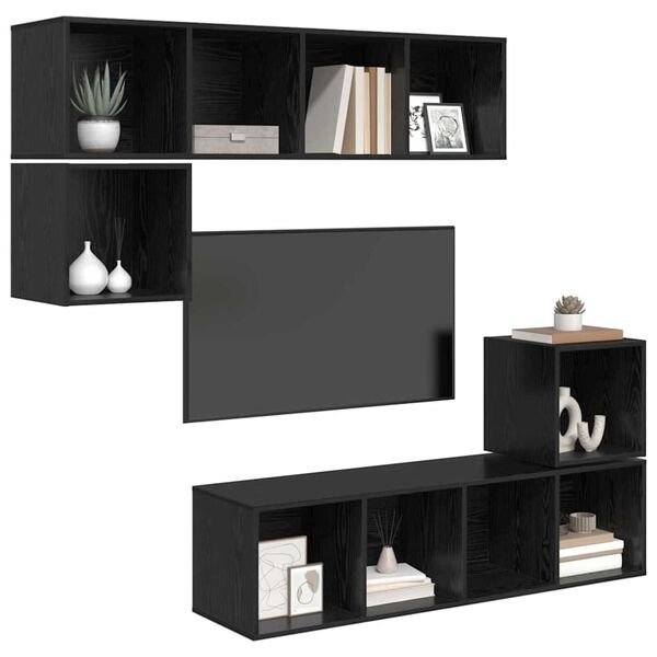 vidaXL TV-Schrankset 4 pcs Schwarz Eichen-Optik Holzwerkstoff
