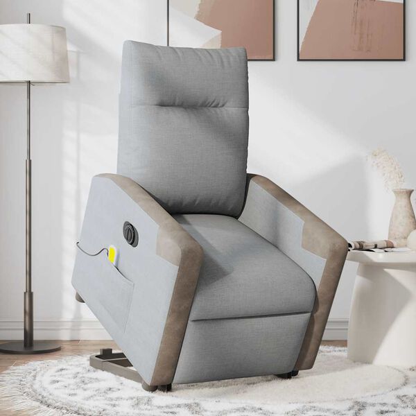 vidaXL Elektrischer Massagesessel mit Aufstehhilfe Hellgrau Stoff
