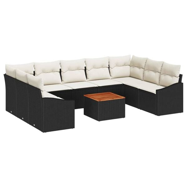 vidaXL Gartensofa-set 10 pcs Schwarz und Creme Poly-Rattan