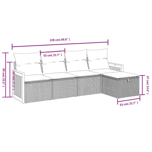 vidaXL 5-tlg. Garten-Sofagarnitur mit Kissen Schwarz Poly Rattan