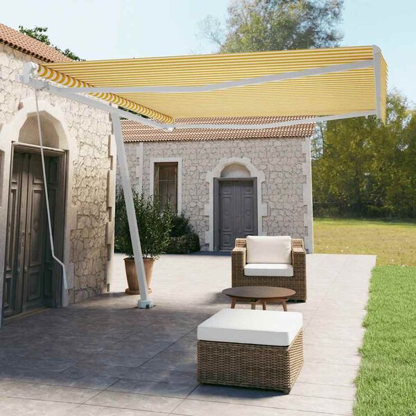 vidaXL Standmarkise Manuell Einziehbar 400x350 cm Gelb/Wei&szlig;