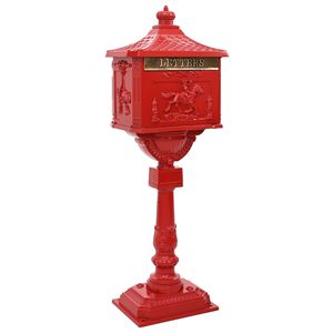 vidaXL Stehender Briefkasten Rot 42,5 x 29,5 x 117 cm Gussaluminium