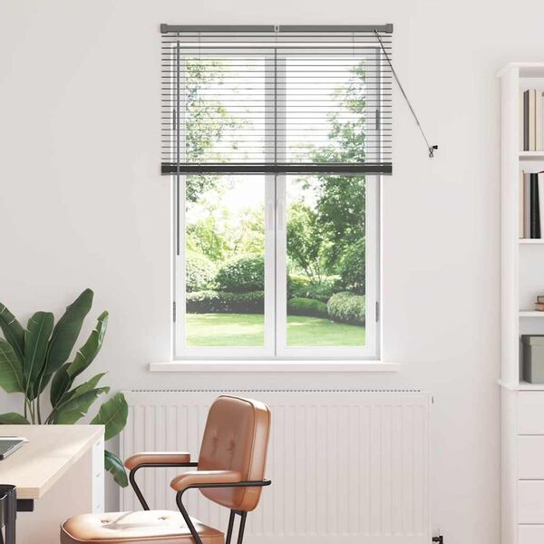 vidaXL Fensterjalousie mit Vorh&auml;ngen Dunkelgrau Aluminium