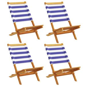 vidaXL Gartenst&uuml;hle 4 Stk. Klappbar Blau und Wei&szlig; Stoff und Massivholz
