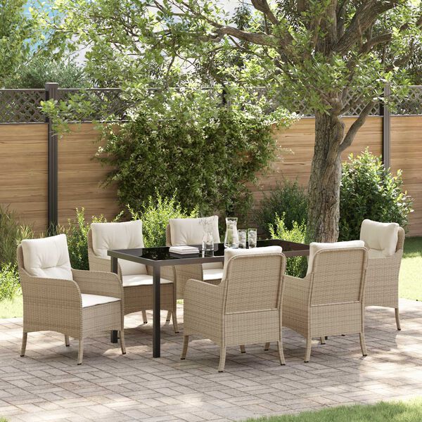 vidaXL Garten Essgruppe mit Kissen 7 pcs Beige Poly-Rattan