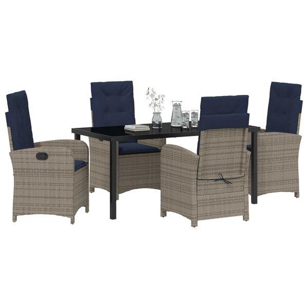vidaXL Garten Essgruppe mit Kissen 5 pcs Grau Poly-Rattan