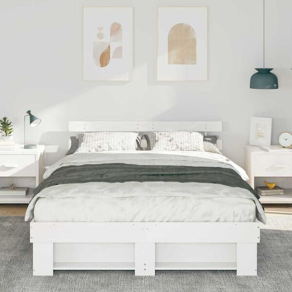 vidaXL Bettrahmen mit Kopfteil Wei&szlig; 150 x 200 cm Massives Kiefernholz
