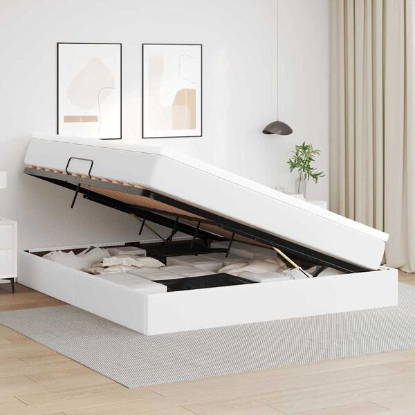 vidaXL Aufbewahrungsbett mit Matratze Wei&szlig; 180 x 200 cm Kunstleder