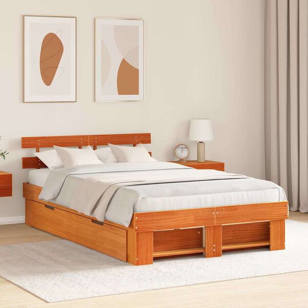 vidaXL Bettrahmen Wachsbraun 120 x 190 cm Massives Kiefernholz