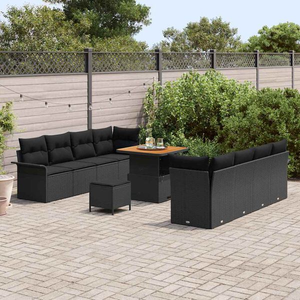 vidaXL Garten-Sofa-Set mit Kissen mit Speicher 11 pcs Schwarz