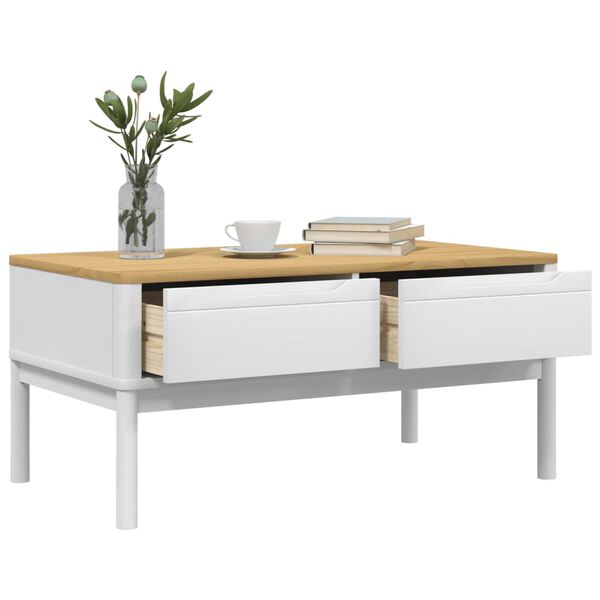vidaXL Couchtisch FLORO Wei&szlig; 99x55,5x45 cm Massivholz Kiefer