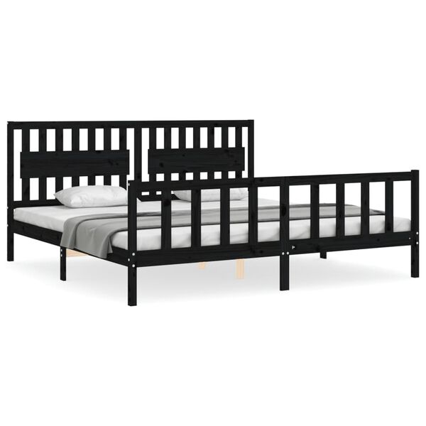 vidaXL Massivholzbett mit Kopfteil Schwarz 200x200 cm