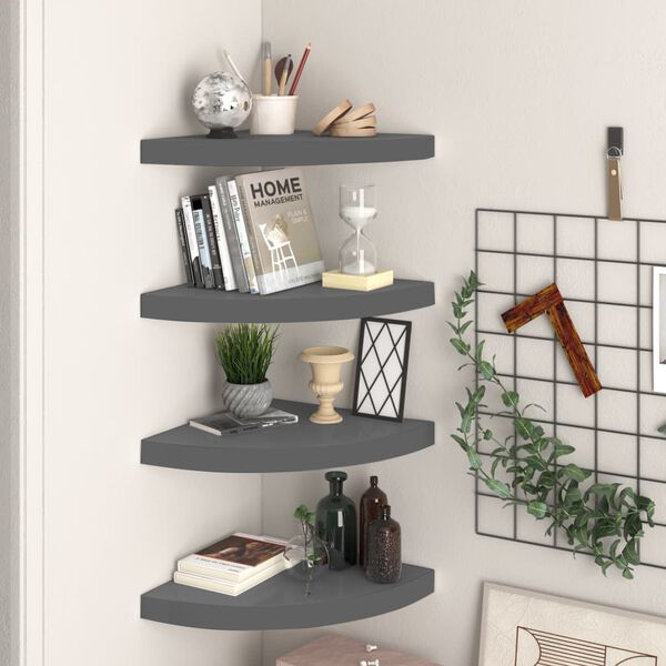 vidaXL Eck-Schweberegale 4 Stk. Hochglanz-Grau 35x35x3,8 cm MDF