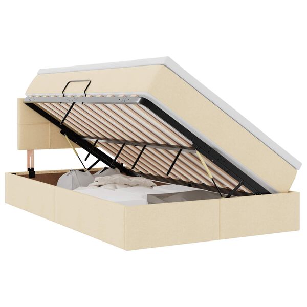 vidaXL Bett mit Stauraum und LED mit Matratze Creme 120 x 200 cm Stoff