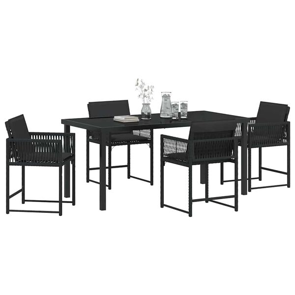 vidaXL Garten Essgruppe 5 pcs Schwarz Poly-Rattan