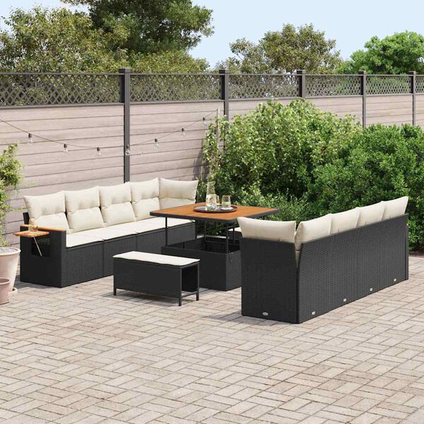 vidaXL Gartensofa-set mit Kissen 12 pcs Schwarz und Creme Poly-Rattan