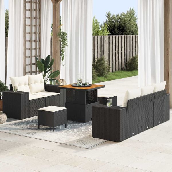 vidaXL Garten-Sofa-Set 8 pcs Schwarz und Creme 80 x 80 x 71 cm
