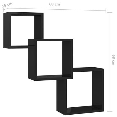 vidaXL Cube Wandregale Hochglanz-Schwarz 68x15x68 cm Holzwerkstoff