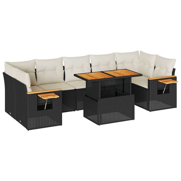 vidaXL 8-tlg. Garten-Sofagarnitur mit Kissen Schwarz Poly Rattan