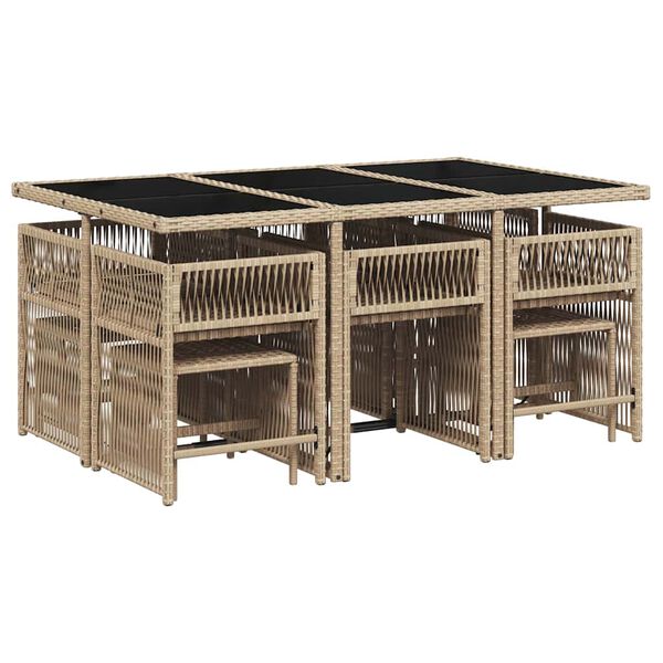 vidaXL 11-tlg. Garten-Essgruppe mit Kissen Beigemischung Poly Rattan