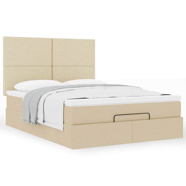 vidaXL Ottoman-Bett mit Matratze Creme 140x190 cm Stoff