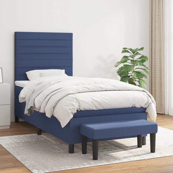 vidaXL Boxspringbett mit Matratze Blau 90x200 cm Stoff