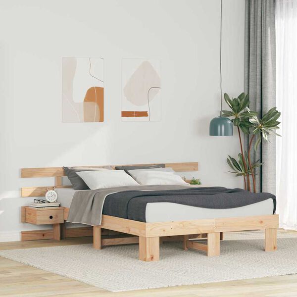 vidaXL Bettrahmen mit Kopfteil Braun 120 x 200 cm Massives Kiefernholz