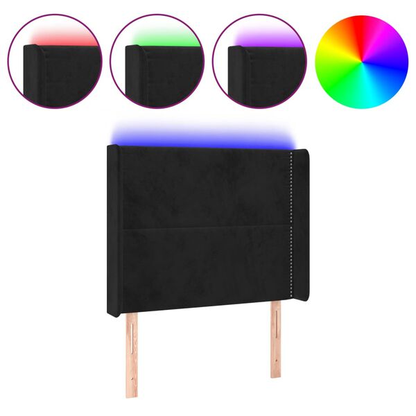 vidaXL LED Kopfteil Schwarz 83x16x118/128 cm Samt
