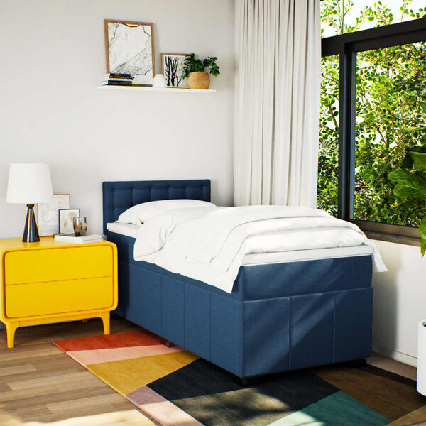 vidaXL Boxspringbett mit Matratze Blau 90x190 cm Stoff