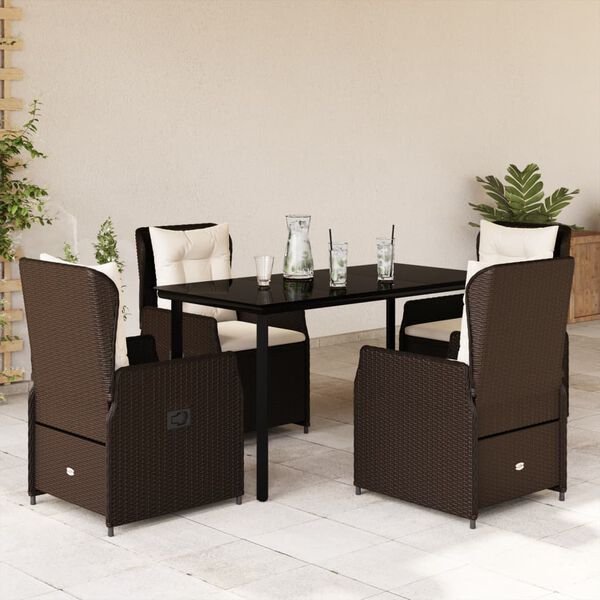 vidaXL 5-tlg. Garten-Essgruppe mit Kissen Braun Poly Rattan