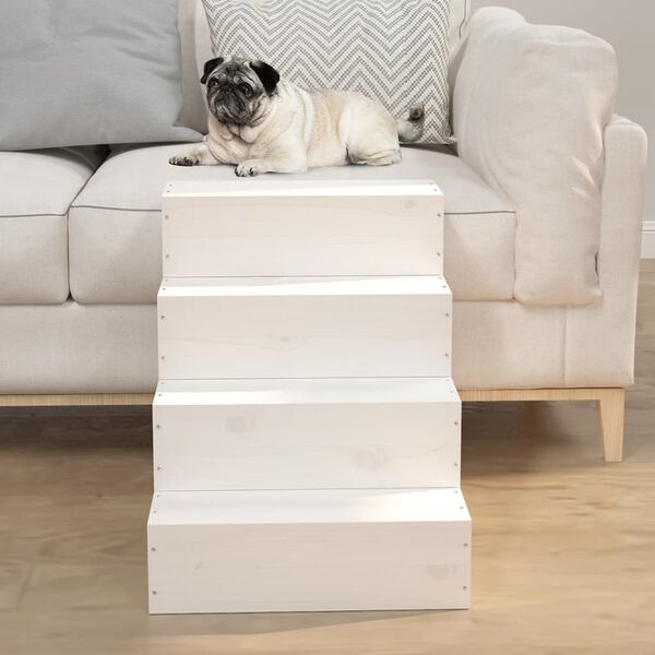vidaXL Haustiertreppe Wei&szlig; 40x49x47 cm Massivholz Kiefer
