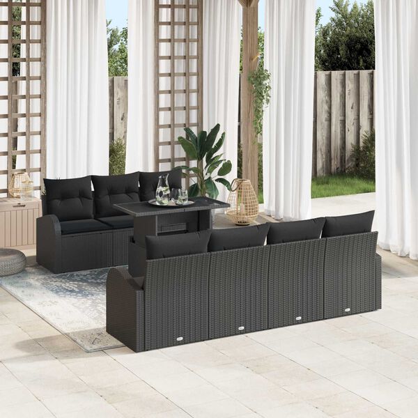 vidaXL Gartensofa-set mit Kissen mit Kissen 8 pcs Schwarz Poly Rattan