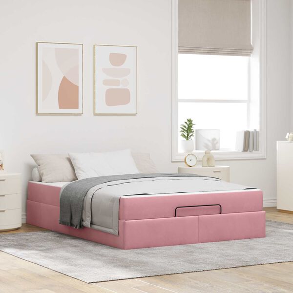 vidaXL Bettgestell mit Matratze mit Matratze 2 pcs Rosa Samt