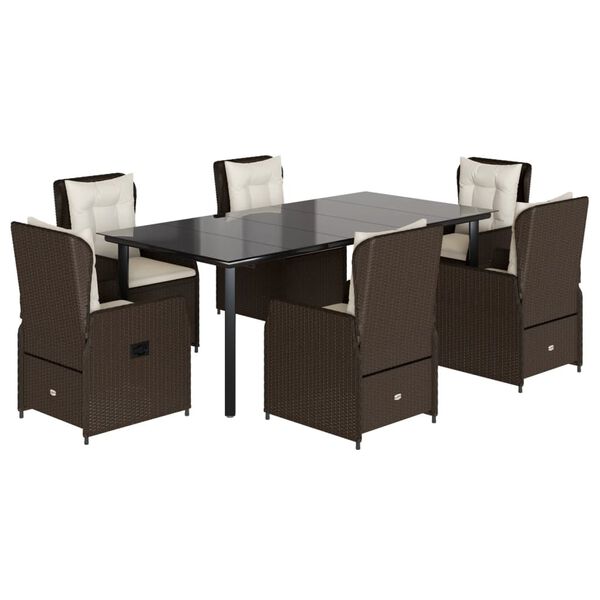 vidaXL 7-tlg. Garten-Essgruppe mit Kissen Braun Poly Rattan