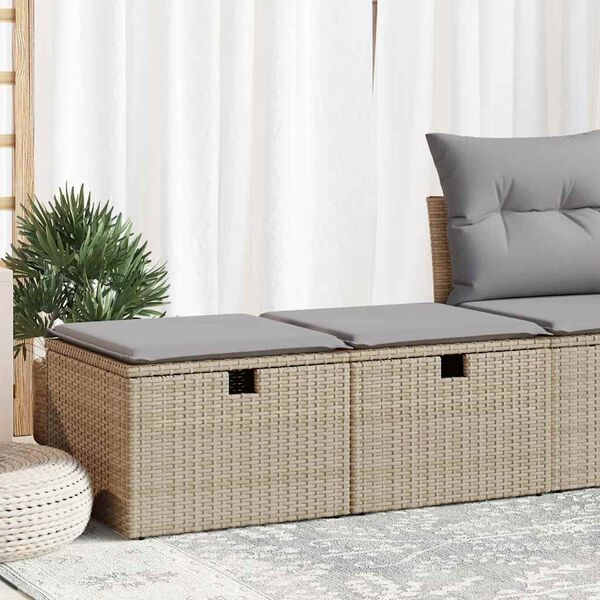 vidaXL 2-tlg. Garten-Sofagarnitur mit Kissen Beige Poly Rattan Akazie